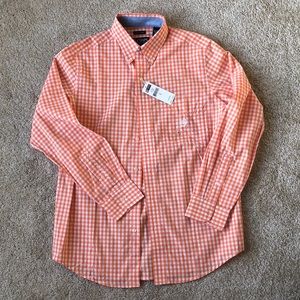 Chaps orange White Gingham Long Sleeve Button Down Men’s S NWT